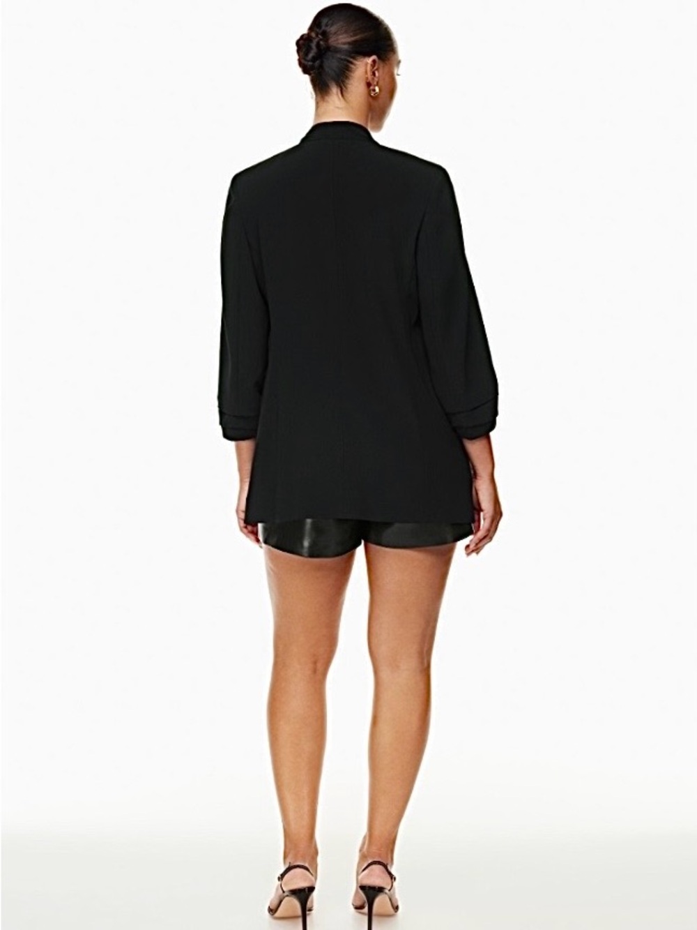 Aritzia Babaton 90s Power Hip Long Black Blazer 10 Ruched Sleeve Elevated Basic - Picture 5 of 16